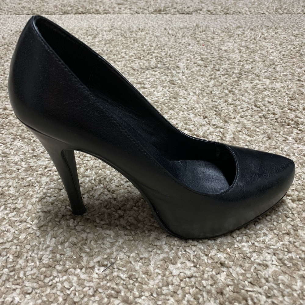 Black leather high heels